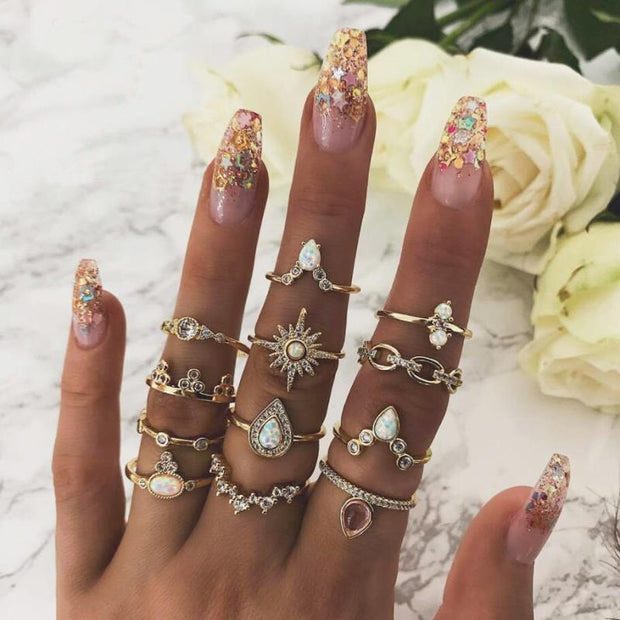 30 Styles Trendy Boho Midi Knuckle Ring Set For Women Crystal Geometric Finger Rings Fashion Bohemian Jewelry