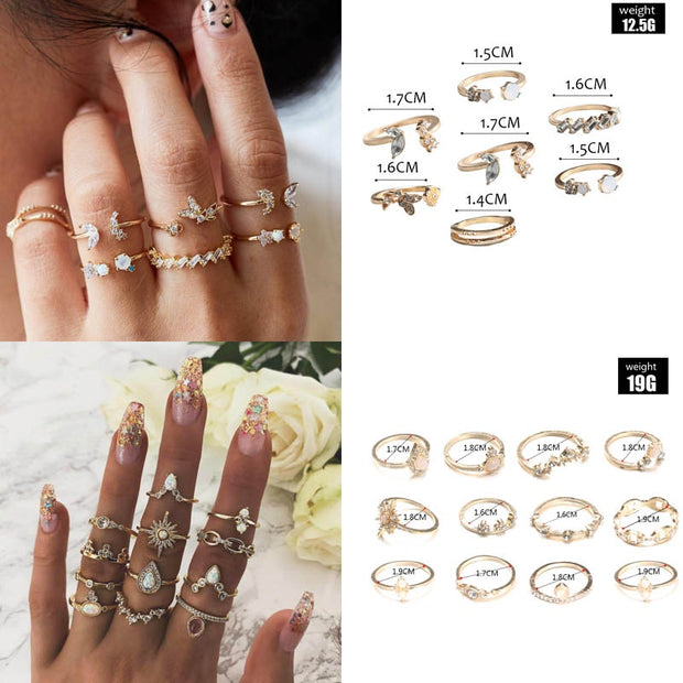 30 Styles Trendy Boho Midi Knuckle Ring Set For Women Crystal Geometric Finger Rings Fashion Bohemian Jewelry