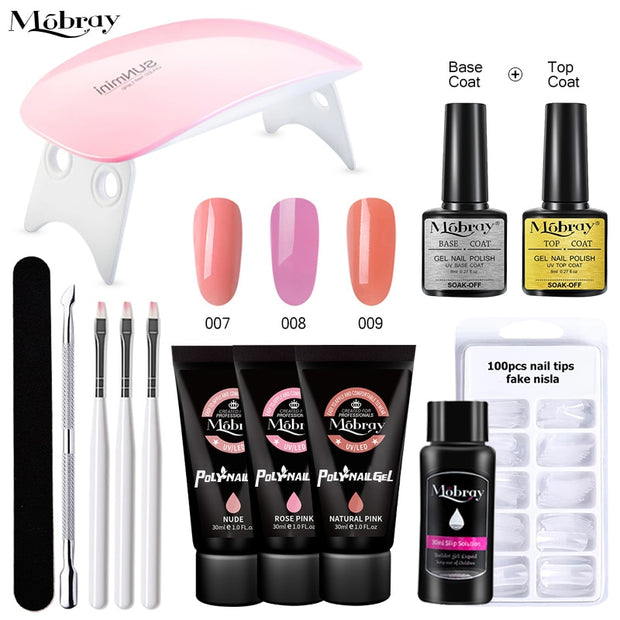 Mobray Poly Nail Gel Set 6W LED Lamp Full Manicure Set Quick Extension Nail Kit Gel Building Poly UV Gels Set For Nails Tool Kit