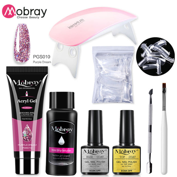 Mobray Poly Nail Gel Set 6W LED Lamp Full Manicure Set Quick Extension Nail Kit Gel Building Poly UV Gels Set For Nails Tool Kit