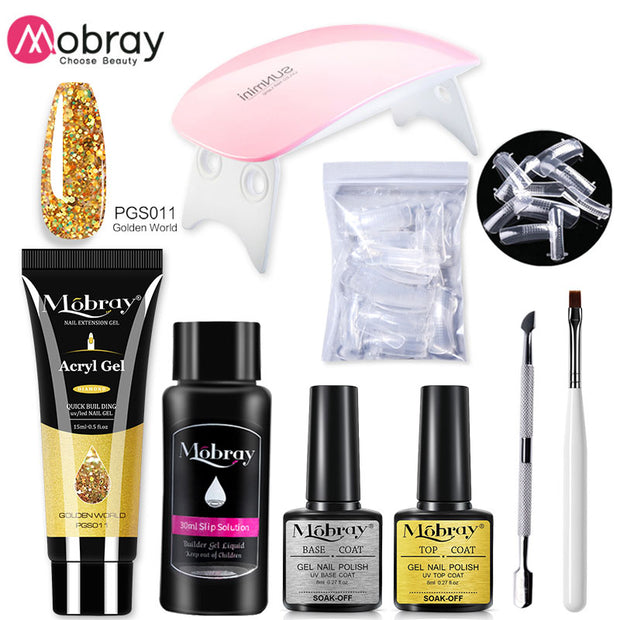 Mobray Poly Nail Gel Set 6W LED Lamp Full Manicure Set Quick Extension Nail Kit Gel Building Poly UV Gels Set For Nails Tool Kit