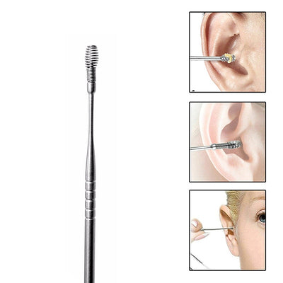 360° Ear Scoop Portable Spiral Stainless Steel Earpick Curette Ear Wax Remover Spring Ear Clean