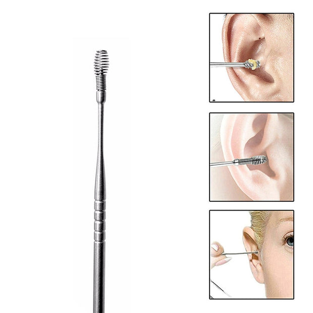 360° Ear Scoop Portable Spiral Stainless Steel Earpick Curette Ear Wax Remover Spring Ear Clean