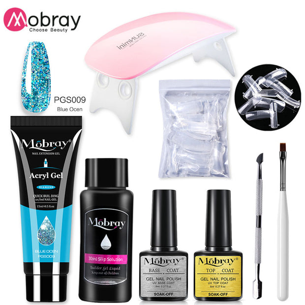 Mobray Poly Nail Gel Set 6W LED Lamp Full Manicure Set Quick Extension Nail Kit Gel Building Poly UV Gels Set For Nails Tool Kit