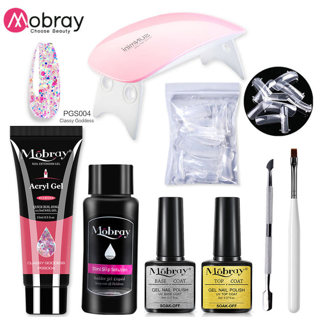 Mobray Poly Nail Gel Set 6W LED Lamp Full Manicure Set Quick Extension Nail Kit Gel Building Poly UV Gels Set For Nails Tool Kit