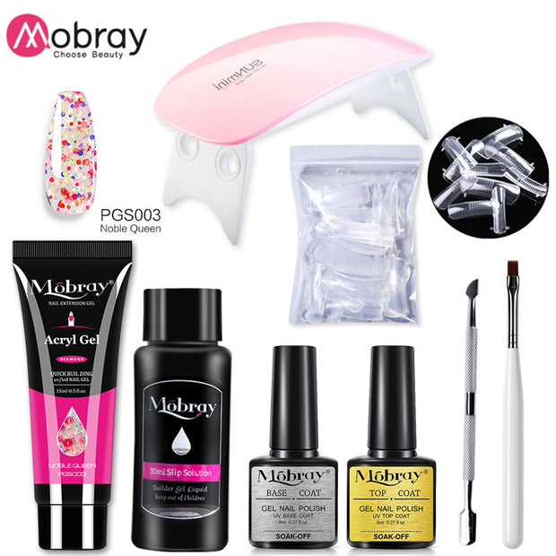 Mobray Poly Nail Gel Set 6W LED Lamp Full Manicure Set Quick Extension Nail Kit Gel Building Poly UV Gels Set For Nails Tool Kit