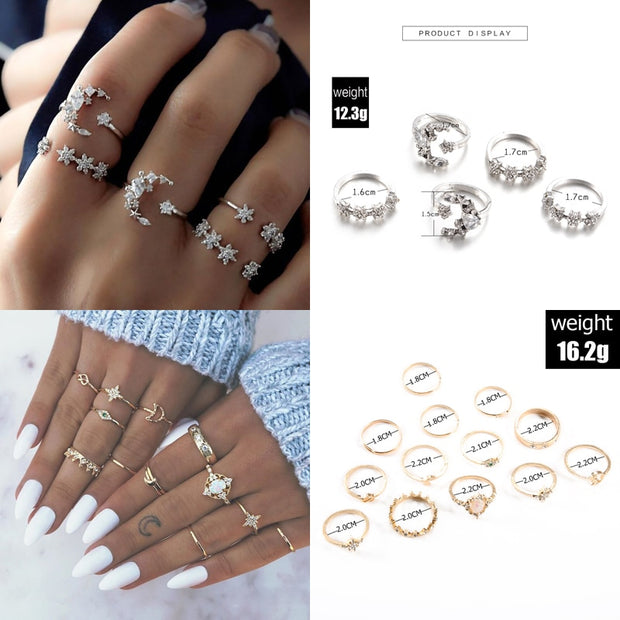 30 Styles Trendy Boho Midi Knuckle Ring Set For Women Crystal Geometric Finger Rings Fashion Bohemian Jewelry