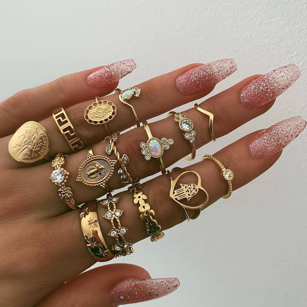 30 Styles Trendy Boho Midi Knuckle Ring Set For Women Crystal Geometric Finger Rings Fashion Bohemian Jewelry