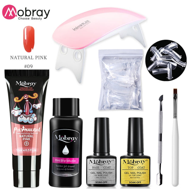 Mobray Poly Nail Gel Set 6W LED Lamp Full Manicure Set Quick Extension Nail Kit Gel Building Poly UV Gels Set For Nails Tool Kit