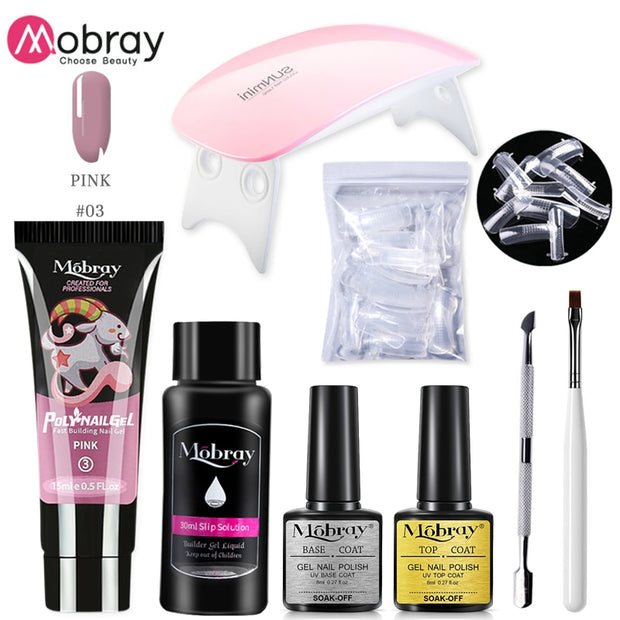 Mobray Poly Nail Gel Set 6W LED Lamp Full Manicure Set Quick Extension Nail Kit Gel Building Poly UV Gels Set For Nails Tool Kit