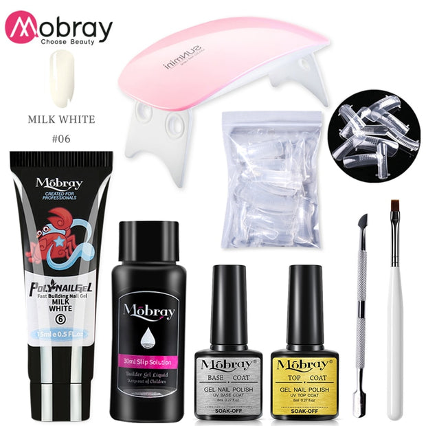 Mobray Poly Nail Gel Set 6W LED Lamp Full Manicure Set Quick Extension Nail Kit Gel Building Poly UV Gels Set For Nails Tool Kit