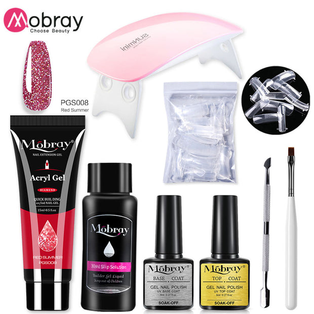 Mobray Poly Nail Gel Set 6W LED Lamp Full Manicure Set Quick Extension Nail Kit Gel Building Poly UV Gels Set For Nails Tool Kit