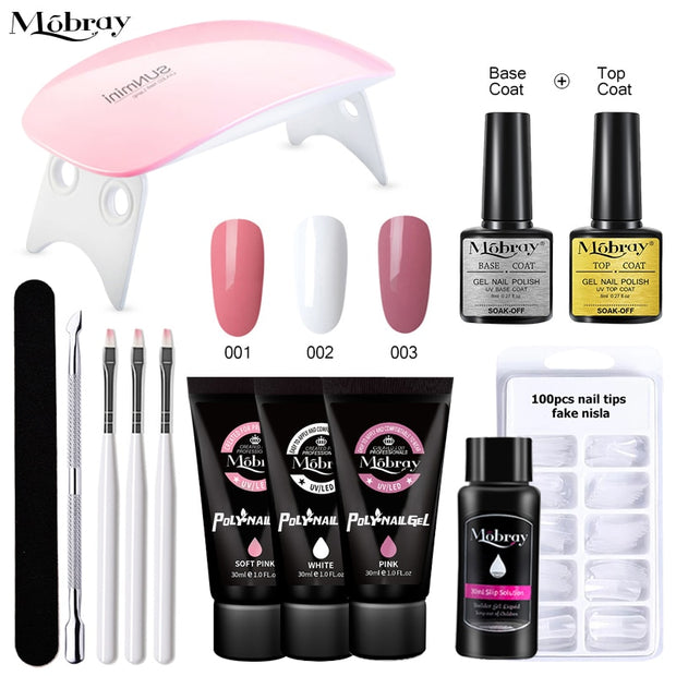 Mobray Poly Nail Gel Set 6W LED Lamp Full Manicure Set Quick Extension Nail Kit Gel Building Poly UV Gels Set For Nails Tool Kit