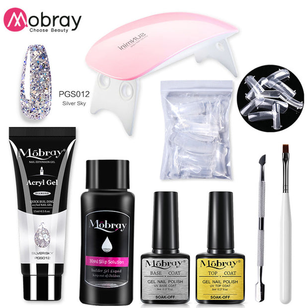 Mobray Poly Nail Gel Set 6W LED Lamp Full Manicure Set Quick Extension Nail Kit Gel Building Poly UV Gels Set For Nails Tool Kit