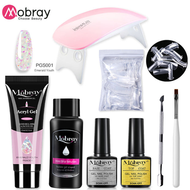 Mobray Poly Nail Gel Set 6W LED Lamp Full Manicure Set Quick Extension Nail Kit Gel Building Poly UV Gels Set For Nails Tool Kit