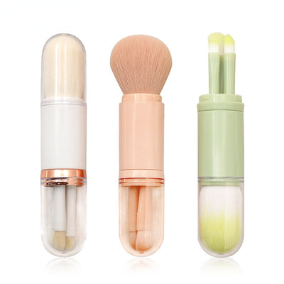 4 in 1 Portable Travel Retractable Makeup Brush Set Blush Eyeshadow Loose Powder Lip Gloss Makeup Brush Set Tool