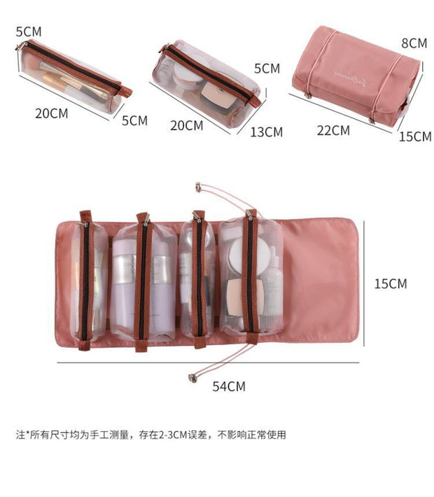 4PCS /set Folding Cosmetic Bag for Women Mesh Separable Rolling Pouch Ladies Foldable Nylon Bag Rope Makeup Organizers Portable