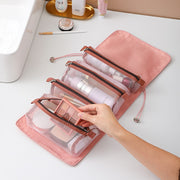 4PCS /set Folding Cosmetic Bag for Women Mesh Separable Rolling Pouch Ladies Foldable Nylon Bag Rope Makeup Organizers Portable